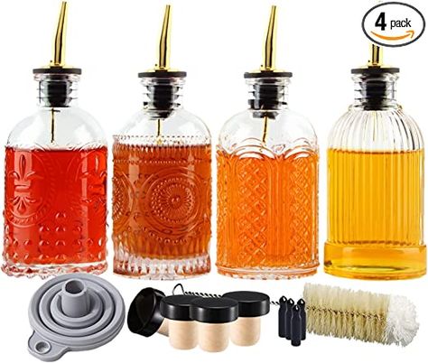 Coffee Syrup Dispenser Bottles Set 4 Packs 7 OZ Simple Small Syrup Bottles Set with Metal Pour Spout Ideal for Coffee Syrups, Condiments, Coffee bar, Coffee Syrup Dispenser, Honey Dispenser, Coffee Bar Accessories, Syrup Dispenser, Syrup Bottle, Glass Dispenser, Olive Oil Dispenser, Coffee Syrup, Coffee Crafts