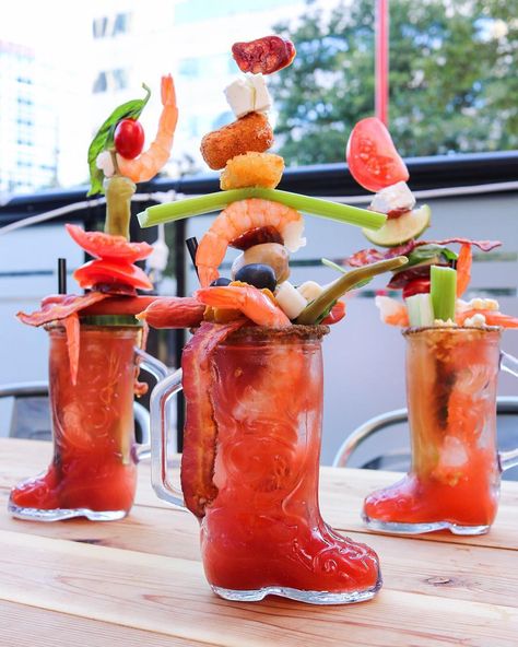 Where to drink the most epic Caesars in Toronto | Dished Caesar Bar, Caesar Drink, Cool Ranch Doritos, Caesar Cocktail, Deep Fried Pickles, Fried Chicken And Waffles, Oyster House, Cocktail Garnish, Fried Pickles