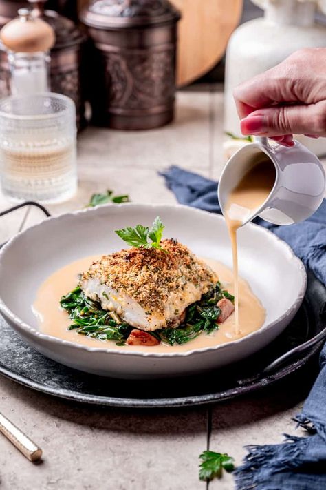 Cod Spinach Recipe, Parmesan Crusted Cod Baked, Crusted Cod Baked, Lemon Beurre Blanc Sauce, Cod Baked, Baked White Fish, Parmesan Crusted Cod, Parmesan Crusted Fish, Microwave Oatmeal