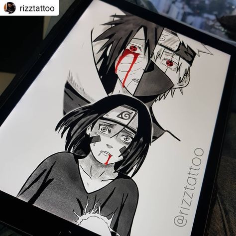 Best tattoos & drawings 🇪🇸🇬🇧🇯🇵 on Instagram: “#Repost @rizztattoo • • • • • Naruto design 😍🔥 Follow for more content like this 🔥 .  #anime #manga #tattoo #animetattoo #ink #animeink…” Obito Uchiha Rin, Kakashi Tattoo, Naruto Design, Kakashi And Obito, Rin Nohara, Manga Tattoo, Obito Uchiha, Best Tattoos, Kakashi Hatake