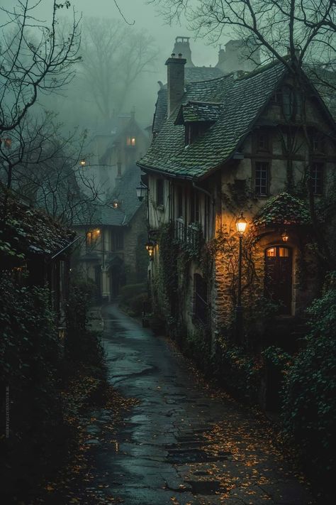 Dark Cottage Core, Creepy Houses, Fantasy Places, Autumn Scenery, Beautiful Dark Art, Dark Academia Aesthetic, Academia Aesthetic, Fantasy Landscape, Abandoned Places