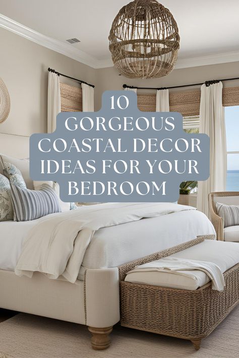 Discover how to blend modern coastal decor with beachy decor elements for the perfect beach house interior. Get inspired with coastal bedroom designs that bring a serene, ocean-inspired vibe to your home. Masculine Beach Bedroom, Affordable Bedroom Makeover, Coastal Glam Decor, Coastal Modern Living Room, Modern Coastal Bedroom Ideas, Costal Bedroom, Diy Coastal Decor, Modern Coastal Bedroom, Modern Living Room Ideas