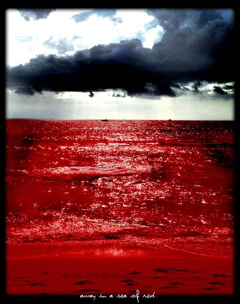 Red Tide Aesthetic, Parting Of The Red Sea Painting, Red Ocean Painting, Red Waves Ocean, Red Seas Under Red Skies, Red Sea Egypt, Red Ocean, Aesthetic Stuff, Red Sea