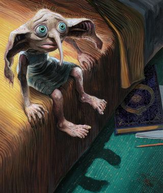 Jim Kay's illustration of Dobby the house-elf from Harry Potter and the Chamber of Secrets Illustrated Edition Harry Potter Jim Kay, Dobby The House Elf, Dobby Harry, House Elf, Harry Potter Art Drawings, Dobby Harry Potter, Harry Potter Poster, Harry Potter Illustrations, Harry Potter Illustration