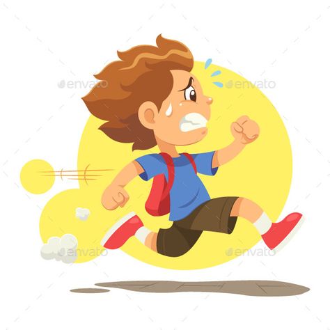 A boy running hurriedly because he late to go to school. Vector EPS10. Running Illustration, Running Cartoon, Business Symbols, Late For School, School Illustration, Latest Cartoons, Cartoon Boy, Go To School, Cartoon Man