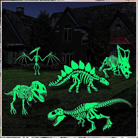 Large Halloween Yard Sign 5 Pack Glow in The Dark Skeleton Dinosaur Halloween Decoration Outdoor Scary Fluorescence Skeleton Front Yard Sign Luminous Dinosaur Yard Decoration for Halloween Party Prop Dinosaur Yard Decorations, Glow In The Dark Dinosaur, Halloween Dinosaur Decor, Dinosaur Halloween Party, Dinosaur Halloween Decorations, Front Yard Sign, Halloween Garden Decorations, Glow In The Dark Skeleton, Halloween Dinosaur