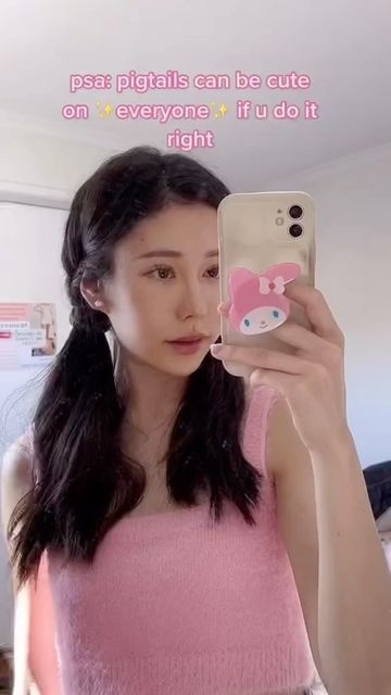 Ju on Instagram: "Cute flattering pigtails 🐷 #pigtails #hairstyletutorial #easyhairstyles" Japanese Hairstyle For School, School Hairstyles Pigtails, Korean Pigtails Hair, Japanese Pigtail Hairstyles, Hairstyles For School Pigtails, Korean Hairstyle Pigtails, Cute Japanese Hairstyles Tutorials, Cute Braid Pigtails, Easy Pigtails Hairstyles