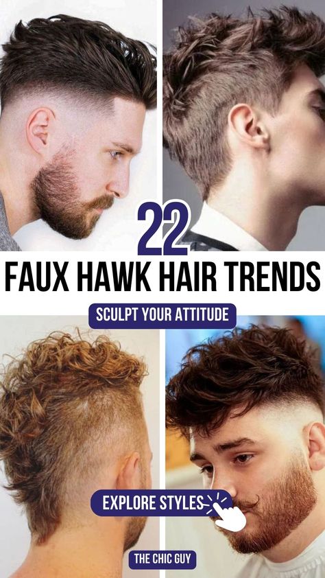 22 Hot Faux Hawk Looks for Men to Elevate Your Attitude David Beckham Faux Hawk, Fauhawk Style Boys, High Fade Faux Hawk, Men’s Long Faux Hawk Haircut, Men’s Haircuts Fohawk, Curly Faux Hawk Men, Mens Faux Hawk Fade, Boys Faux Hawk Haircut, Faux Hawk Men Fade