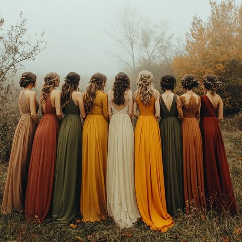 Chic Thanksgiving Bridesmaid Dress Ideas: Tips to Shine Bright - Yeah Weddings Autumn Wedding Party Attire, Witchy Bridesmaid Dress, Fall Colors Bridesmaid Dresses, 5 Bridesmaids Mismatched, Vintage Wedding Bridesmaids Dresses, Sunflower Wedding Bridesmaid Dresses, Fall Bridesmaid Dresses Mismatched Color Palettes, Fall Wedding Colors Bridesmaid Dresses, Bridesmaid Ideas Dresses