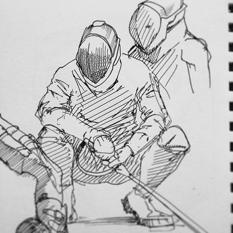 Sport Drawing, Fencing Sport, Sports Drawings, Reference Ideas, Fence Stain, Fence Plants, Black Fence, Draw Doodle, Illustration Doodle