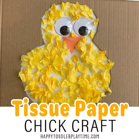 Adorable Tissue Paper Chick Craft - HAPPY TODDLER PLAYTIME Bunny Rabbit Crafts, Chick Craft, Diy – Velikonoce, Easter Chick Craft, Easter Craft Activities, Duck Crafts, Easter Crafts Preschool, Easter Crafts For Toddlers, Paper Bunny