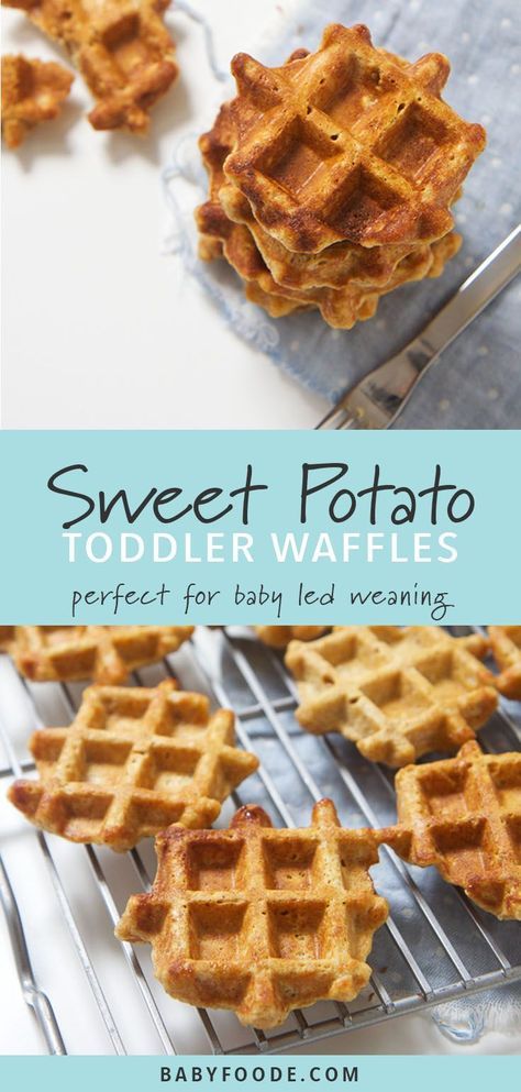 Baby First Finger Foods, Sweet Waffles, First Finger Foods, Potato Waffles, Sweet Potato Waffles, Baby Led Weaning Recipes, Weaning Recipes, Finger Foods Easy, Toddler Snacks