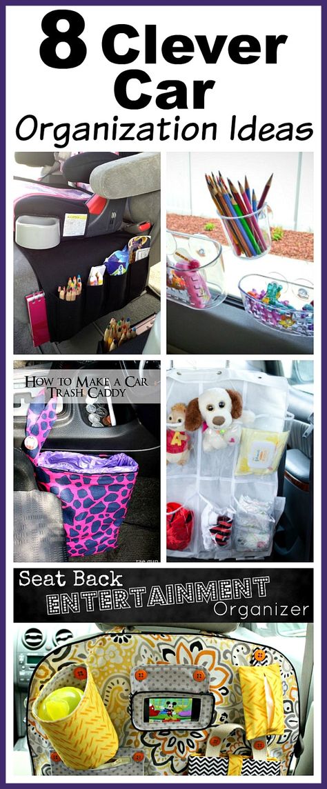 8 Clever Car Organization Ideas- You don't need to buy any fancy organizers to keep your car neat! Here are 8 clever (and inexpensive) car organization ideas! | car organizer, kids car organization ideas, backseat organizer, seat back organizer, DIY organization, easy organization, vehicle organizer, DIY car trash can, how to organize your car Diy Car Trash Can, Car Organization Kids, Car Organizing, Car Organization Diy, Car Organization Ideas, Car Organizers, Backseat Organizer, Home Decluttering, Organizer Diy