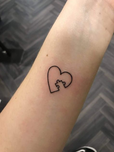 Heart With Missing Puzzle Piece Tattoo, Puzzle Piece Tattoo Heart, Simple Puzzle Piece Tattoo, Small Puzzle Piece Tattoo Simple, Puzzle Piece Tattoo Matching, Couple Tattoos Puzzle Pieces, Dainty Puzzle Piece Tattoo, Puzzle Matching Tattoos, Tattoos That Represent Love