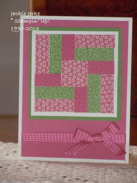 handmade quilt card: . Quilted Cards, Patchwork Cards, Quilt Cards, Scrappy Cards, Paper Quilt, Sewing Cards, Green Craft, Paper Scraps, Making Greeting Cards