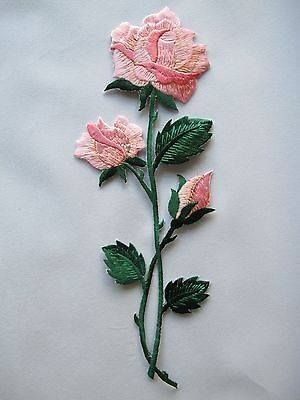 Leaves Embroidery, Jacket Patches, Cute Patches, Pink Rose Flower, Patches And Pins, Silk Ribbon Embroidery, Sticker Patches, Iron On Applique, Pins And Patches