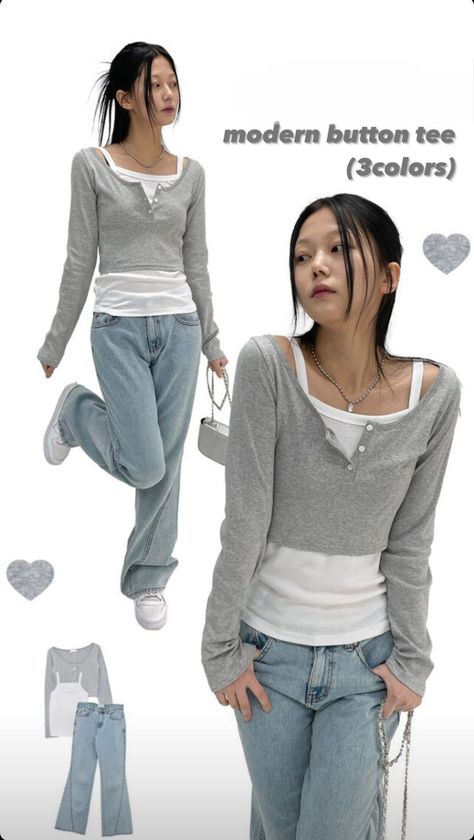 Inverted Triangle Outfits Asian, Cute Acubi Fashion, Acubi Jeans Outfits, Summer Fits Korean Style, Acubi Fashion School, K Pop Idol Outfits Female, Camisole Layering Outfit, Causal Korean Outfits, Y2k Acubi Fashion