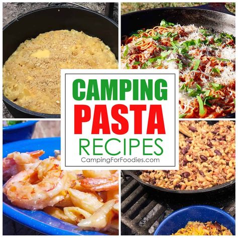 These camping pasta recipes are easy, filling and fabulous. Whether you're looking for a rich red tomato sauce or a light garlic wine sauce, we've got camping food ideas for every palate. Get more camping tips and RV hacks from CampingForFoodies. #camping #camp #RV #tips #hacks #CampingForFoodies #recipes #meals #food #cooking Campfire Pasta Recipes, Camping Pasta Dinner, One Dish Camping Meals, Camping Pasta Meals, Campfire Pasta, Camping Pasta, Garlic Wine Sauce, Camping Food Ideas, Camping Dinner