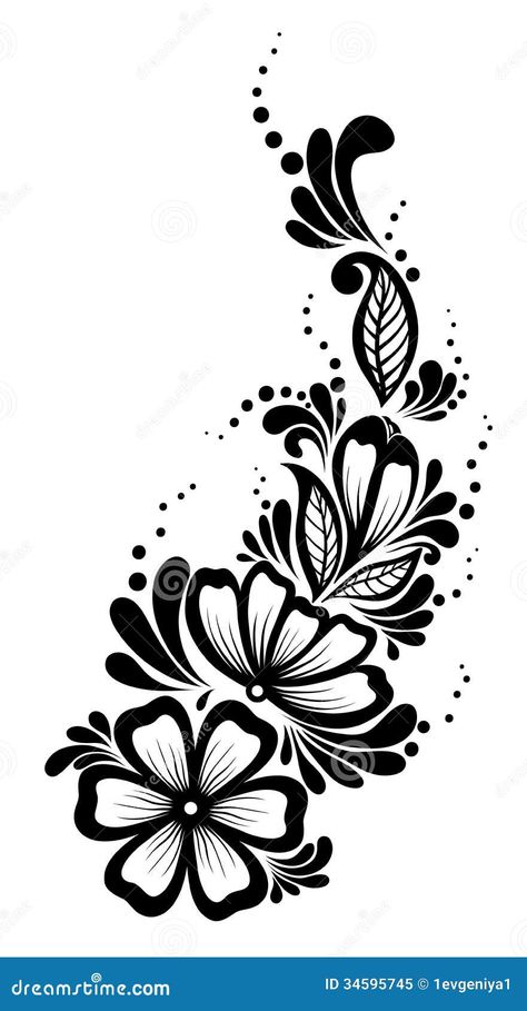 Flyer Inspiration, Flower Stencil, Pola Sulam, Black And White Flowers, Stencil Patterns, Henna Mehndi, Stencil Art, Stencil Designs, الرسومات اللطيفة