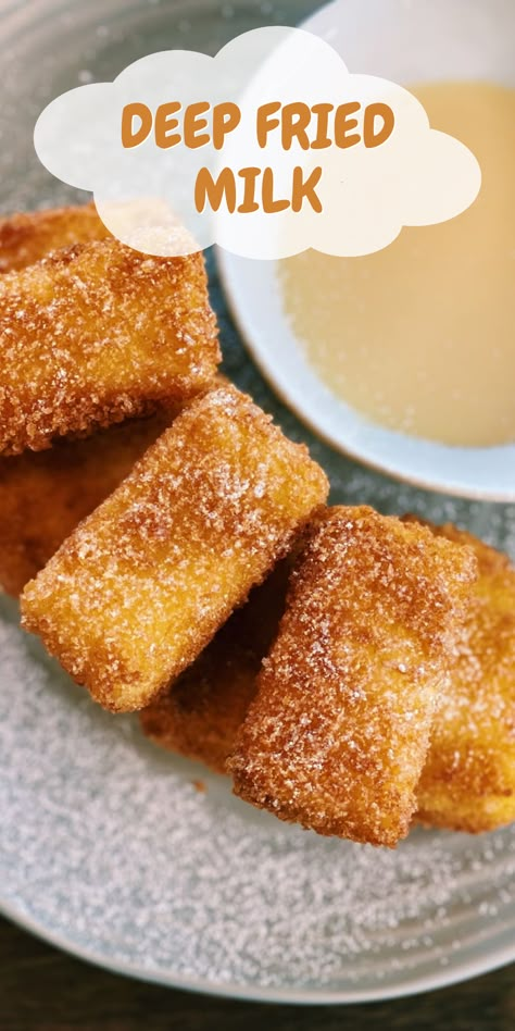 Chinese Fried Doughnut, Deep Fryer Desserts, Chinese Fried Bread, Deep Fried Milk Recipe, Chinese Milk Candy, Chinese Dessert Recipe Traditional, Authentic Chinese Desserts, Deep Fried Noodles, Deep Fried Recipes Easy