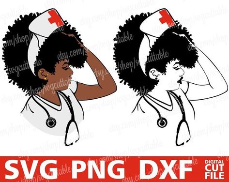 Nurse Clip Art, Stethoscope Svg, Hair Svg, Black Nurse, Thank You Nurses, Nurse Stethoscope, Black And White Face, Nurse Hat, Art Sites