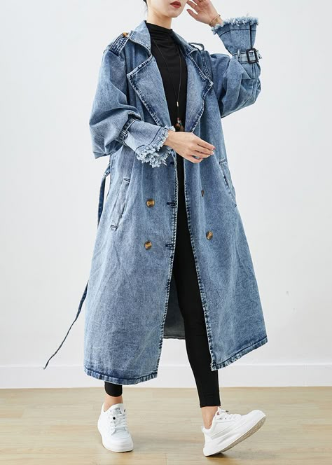 Denim Trench Coat Outfit, Long Denim Coat, Trench Coat Fall, Jean Trench Coat, Moda Denim, Trench Coat Outfit, Denim Trench Coat, Look Plus Size, Mode Casual