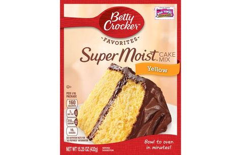 Betty Crocker Favorites Super Moist Yellow Cake Mix Yellow Cake Mix Cookies, Yellow Cake Mix Recipes, Betty Crocker Cake Mix, Moist Yellow Cakes, Betty Crocker Cake, Food Spread, Baked Cake, Yellow Cake Recipe, Betty Crocker Recipes