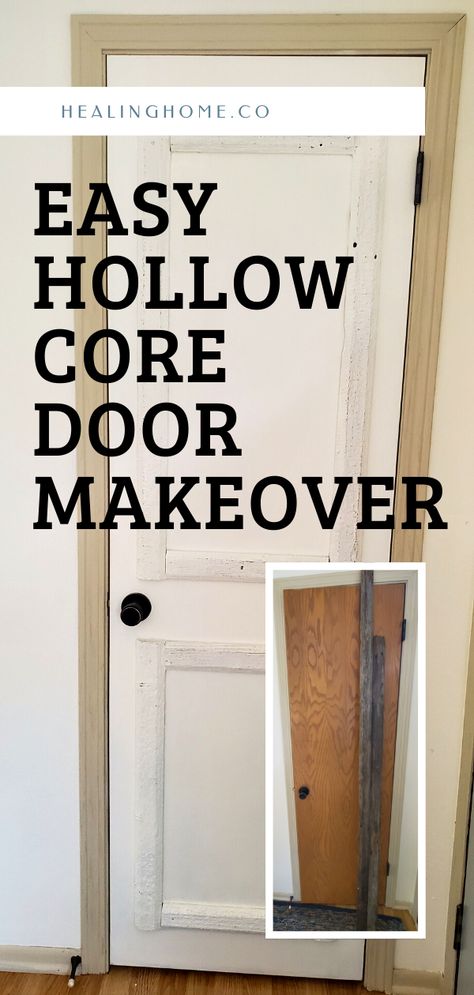 There are some things about my home that I really despise, one of them are my hollow core doors. Which makes me infuriated. I'll explain more on that later, but what I discovered is that a hollow core door makeover was not only possible, but super easy! #diyproject #diydoor #hollowcoredoor #hollowcoredoormakeover #hollowcoredoorremodel #homediy #homedoor #easydoorremodel #whitewalls #doorpanelsdiy #doorpanels Update Hollow Core Doors, Hollow Core Door Makeover Diy, Hollow Door Makeover, Hollow Core Door Makeover, Hollow Core Door, Update Doors, Bifold Doors Makeover, Diy Interior Doors, Making Barn Doors