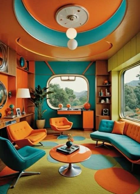 Futuristic Retro Interior, Retro Futuristic Decor, Space Age House, Retrofuturism Decor, Scifi Furniture, Retro Futurism Interior, Space Age Interior, Retro Futuristic Interior, Futuristic Decor