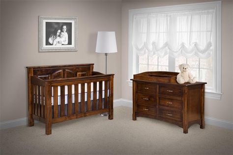 Amish West Lake Six Drawer Dresser with Optional Mitered Drawer Fronts Walnut Crib, Convertible Cribs, Nursery Sets, Crib Safety, Bedroom Storage Chest, Wood Crib, Baby Furniture Sets, Six Drawer Dresser, Quarter Sawn White Oak