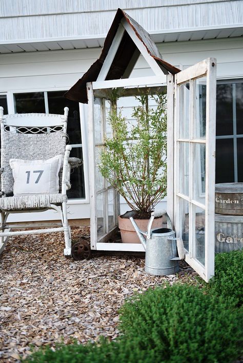 . Diy Window Greenhouse, Old Windows Repurposed, Greenhouse From Old Windows, Windows Repurposed, Rustic Greenhouses, Simple Greenhouse, Window Greenhouse, Diy Greenhouse Plans, Lean To Greenhouse