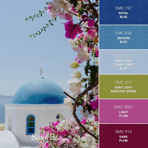 Embroidery Color Palette, Mediterranean Color Palette, Light Cornflower Blue, Summer Tones, Mediterranean Wedding, Wedding Palette, Greece Wedding, Greek Wedding, Color Palate