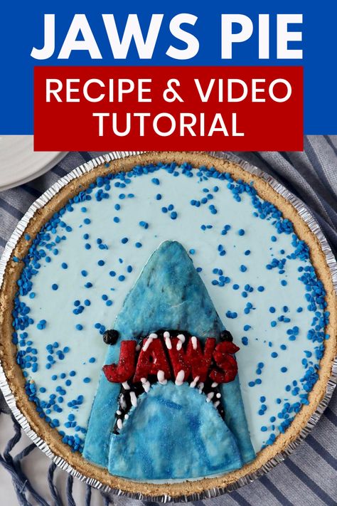 Shark Week Party Food, Shark Week Recipes, Movie Inspired Recipes, Jaws Party, Shark Week Party, Pie Decoration, Shark Cookies, Shark Birthday Party, Blue Food Coloring