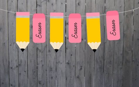 Getting ready for our Back to School Parties!  #craftycue #backtoschool Pencil Garland, Back To School Displays, Pencil And Eraser, Decorate A Wall, Apple Preschool, Garland Decoration, Diy Pencil, School Displays, Diy Party Supplies