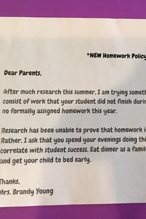 This Teacher's New Homework Policy Is Going Viral For All of the Right Reasons No Homework Policy, No Homework, Starting Kindergarten, Sixth Grade Math, Resource Room, Dear Parents, Parent Communication, Smiling Faces, Teacher Notes