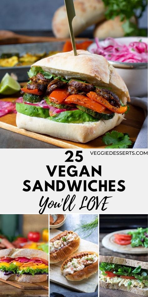 Be inspired by these 25 Incredible Vegan Sandwiches! These are the best recipes and they're creative, tasty and easy to make. You'll love these vegetarian and vegan sandwich ideas. You'll find recipes for vegan tuna sandwiches, vegan lobster rolls, vegan reuben sandwich, vegan French dip and much more! These vegan sandwich recipes are all full of creative twists, nutritious veggies and awesome ingredients from jackfruit and tempeh to chickpeas and white beans. Vegan Sandwich Ideas, Vegan Sandwich Recipes, Vegan Sandwiches, Sandwich Ideas, Vegan Lunch Recipes, Sandwich Fillings, Veggie Sandwich, Cake Vegan, Simple Sandwiches