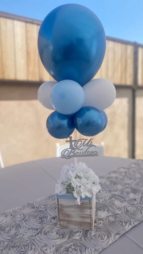 Baptism Boy Centerpieces, Christening Centerpieces Boy, Communion Centerpieces For Boys, First Communion Centerpieces For Boys, Blue Baptism Decorations, Baptism Centerpieces Ideas, Baptism Centerpieces For Boys, Centerpieces For Baptism, Bautizo Centerpieces