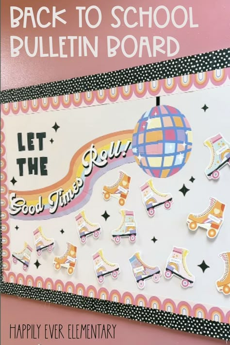 Get ready to roll back the years with this groovy Retro Bulletin Board Kit! Ideal for welcoming your students back to school, this bulletin board kit will set the perfect retro-cool tone to get everyone excited for the year ahead. Grab this "Let the Good Times Roll" bulletin board that is perfect for elementary school classrooms and offices alike. 90s Bulletin Board Ideas, Retro Back To School Bulletin Board, Disco Classroom Theme Bulletin Boards, Teaching Bulletin Boards, Retro Classroom Bulletin Board, 80s Bulletin Board Ideas, Disco Bulletin Board, Welcome Back To School Bulletin Boards Elementary, Back To School Bulletin Boards Middle