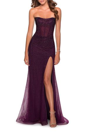 Mardi Gras Prom Dress, Deep Purple Prom Dress, Violet Prom Dresses, Plum Prom Dress, Riverdale Outfits, Deep Purple Dress, Prom Dress Inspo, Strapless Prom Dresses, Purple Prom Dress