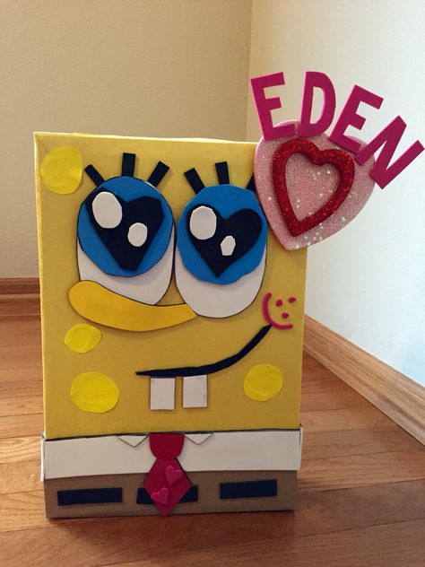 SpongeBob Valentine Box Tissue Box Book Character Contest, Sponge Bob Valentine Box Ideas, Valentine’s Box Ideas For Boys, Spongebob Valentine Box Ideas, Shoebox Valentine Box Schools, Valentines Day Box Ideas For Boys, Valentine Box Ideas For School Boys, Valentine’s Day Box Ideas For School, Easy Valentines Box Ideas