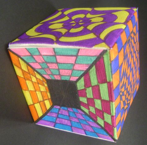 Op Art - Kayla Easy Op Art, Op Art Lessons, Picture Cube, Cube Template, Art Cube, Optical Illusions Art, Drawing Activities, Cube Design, Illusion Art