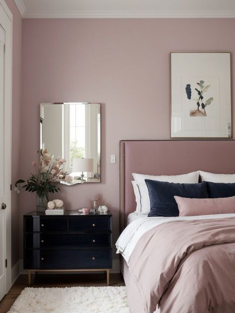 Create a stylish bedroom with an accent wall by experimenting with trendy paint colors like blush pink or deep navy blue. Enhance the look with a statement piece such as an oversized art print or a decorative mirror. Pink Accent Wall, Trendy Paint Colors, Oversized Art Print, Pink Accent Walls, Accent Wall Colors, Bedroom Trends, Oversized Art, Deep Navy Blue, Decorative Mirror