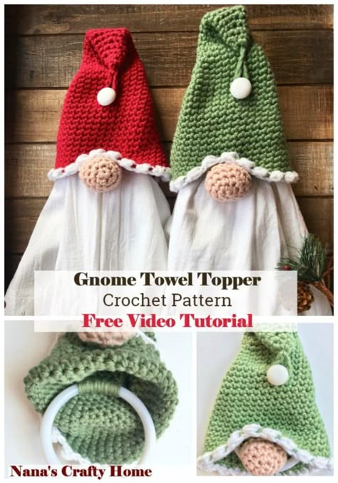 Gnome Towel Topper, Crocheted Gnomes, Crochet Kingdom, Crochet Towel Holders, Crochet Towel Topper, Santa Gnome, Crochet Santa, Crochet Towel, Crochet Kitchen