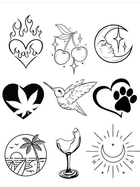 Cool Line Work Tattoos, Baddie Flash Tattoos, Easy Flash Tattoo Designs, Easy Tattoo Stencil Outline, Flash Sale Tattoos, Simple Tattoo Flash Sheet, Easy Doodling, Dainty Tats, Practice Tattoos