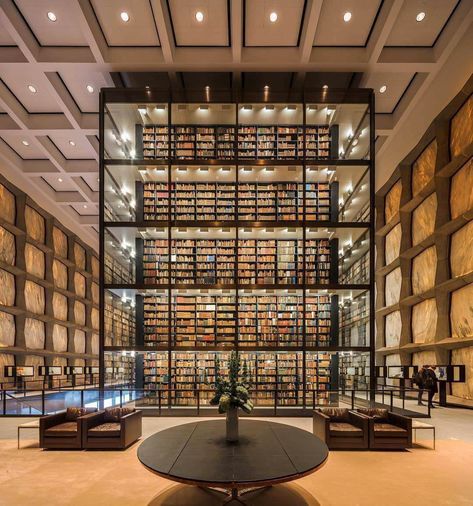 [Room] Beinecke Rare Book And Manuscript Library at the Yale University, designed by Gordon Bundshaft of SOM Dream Library, Beautiful Library, Library Architecture, Library Aesthetic, Yale University, Trondheim, Library Ideas, Library Design, Home Library