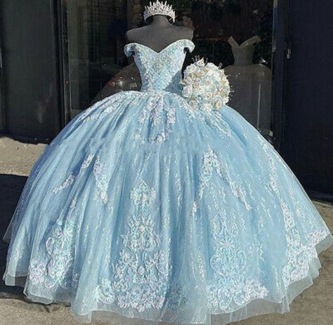 Sky Blue Quinceanera Dresses, Light Blue Quinceanera Dresses, Baby Blue Quinceanera, Cinderella Quinceanera Themes, Quinceanera Themes Dresses, Blue Ball Gown, Sweet 16 Dress, Quinceñera Dresses, Blue Quince