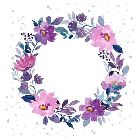 Purple floral wreath with watercolor | Premium Vector #Freepik #vector #birthday-flowers #flower-backdrop #flower-design #floral-flowers Yellow Rose Flower, Floral Wreath Watercolor, Wreath Drawing, Watercolor Green, Calligraphy Art Print, Flower Circle, Flower Pattern Design, Pink And Purple Flowers, Wreath Watercolor