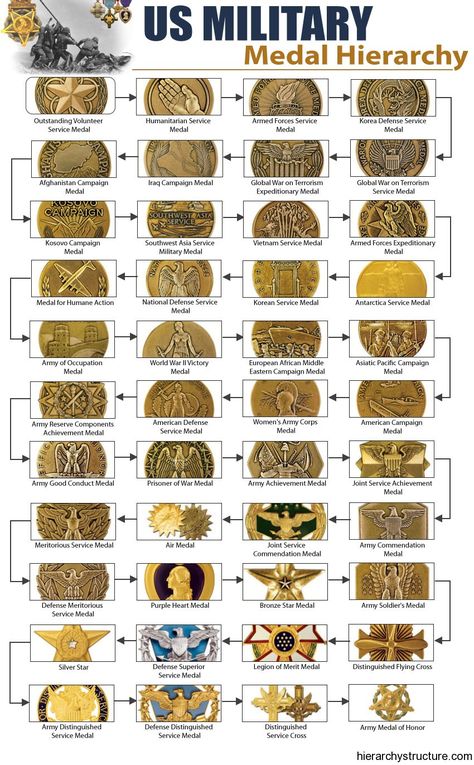 military medals - Google Search Hierarchy Chart, Us Military Medals, Army Medals, Military Awards, Army Ranks, Military Ranks, Military Orders, Military Patches, Military Medals