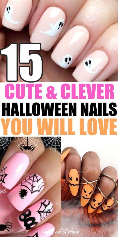 15 Halloween nail designs to go with your Halloween costume that are cute, simple, and clever! Whether you're painting acrylic nails with fun Halloween designs or your own, you'll love these fun, easy, pumpkin, and spooky nails to be part of the best DIY Halloween costume idea for womens. Painted Nail Designs, Cute Pumpkin Nails, Halloween Nails Design, Bright Orange Nails, Nails Spooky, Best Diy Halloween Costumes, Fun Halloween Nails, Pumpkin Nail Art, Colored Nail Tips