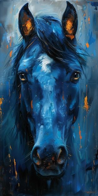 Photo horse painting consists of beauty ... | Premium Photo #Freepik #photo Horse Abstract Painting, Horses Drawings, Photo Horse, Head Photo, Abstract Horse Painting, Abstract Horse, Horse Drawing, Painting Blue, Horse Painting